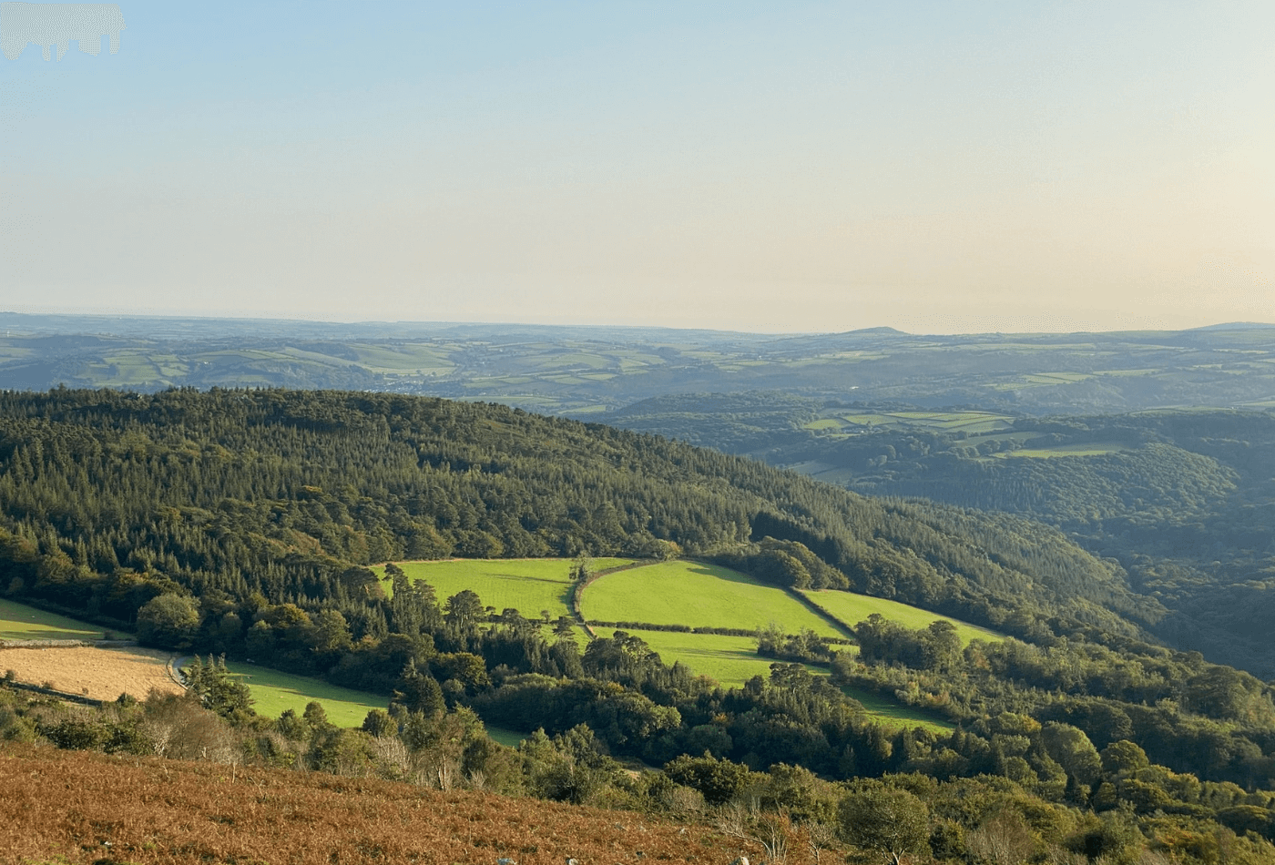 Green hills and countryside in Dartmoor