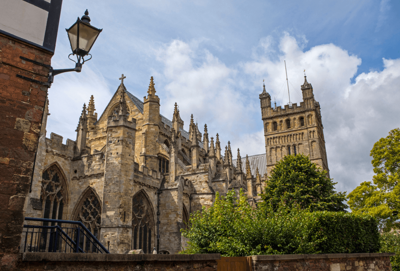 A view of the beautiful Exeter Cathedral in the city of Exeter in Devon, UK.