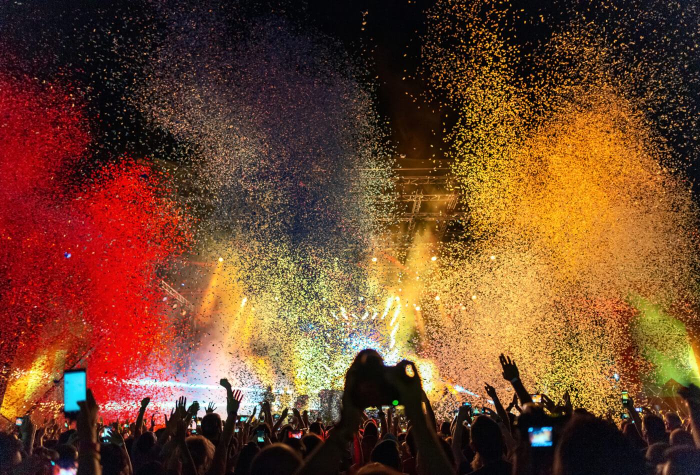 Crowd of people at colourful festival