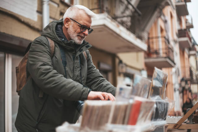 Male shopper at flea market