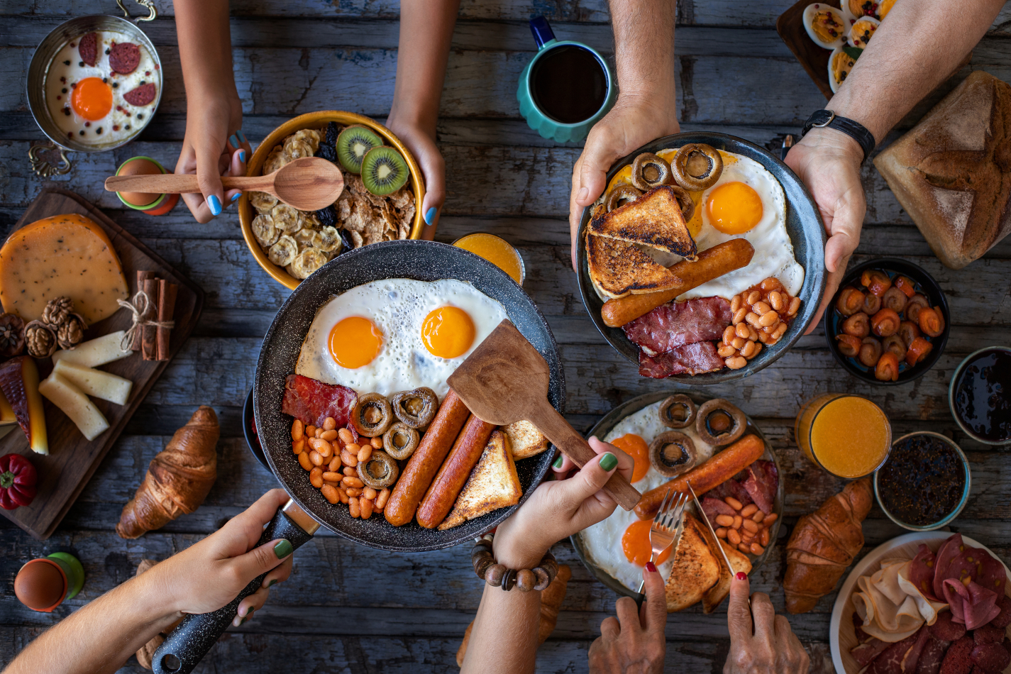 Top view of a breakfast table.